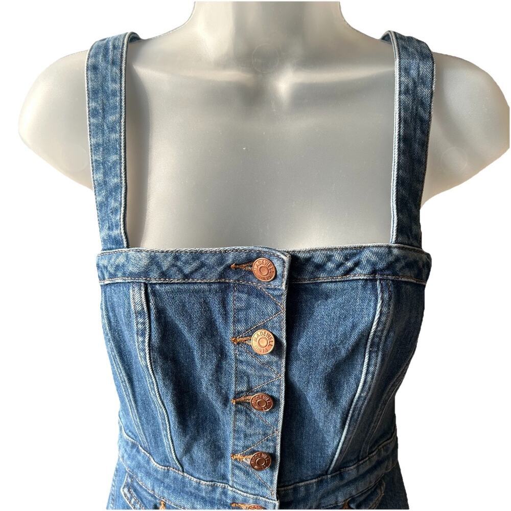 MADEWELL Raw Edge Button Front Denim Overall Dress Women's Size 4 Mini Skirt - Picture 5 of 11
